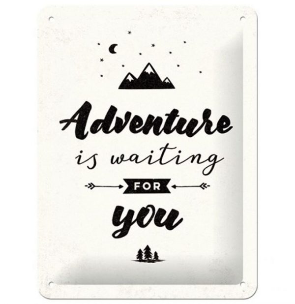 Nostalgic art - metalen wandbord - adventure is waiting for you