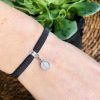 Lief label armband zwart lucky coin zilver - Afbeelding 3