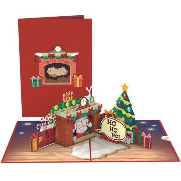 Papercrush pop-up kaart Kerstman in de schoorsteen voorkant en binnenkant