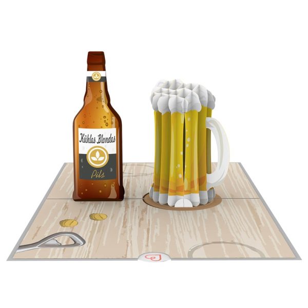 Papercrush pop-up kaart bier uitgevouwen
