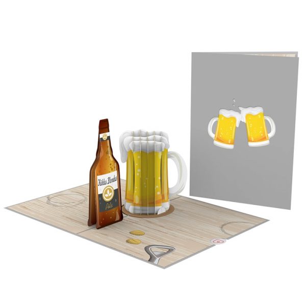 Papercrush pop-up kaart bier voorkant en binnenkant