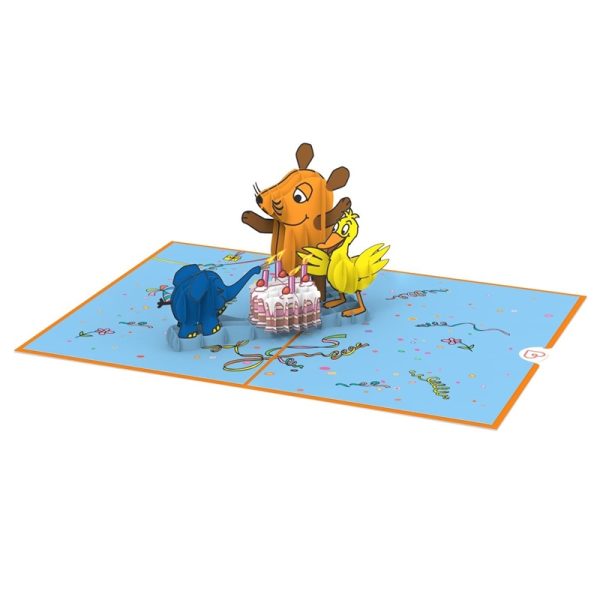 Papercrush pop-up kaart die Maus happy birthday opengevouwen