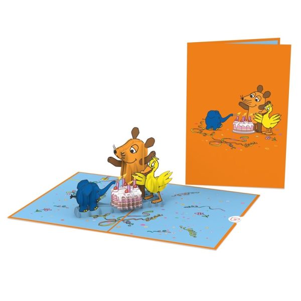 Papercrush pop-up kaart die Maus happy birthday voorkant en binnenkant