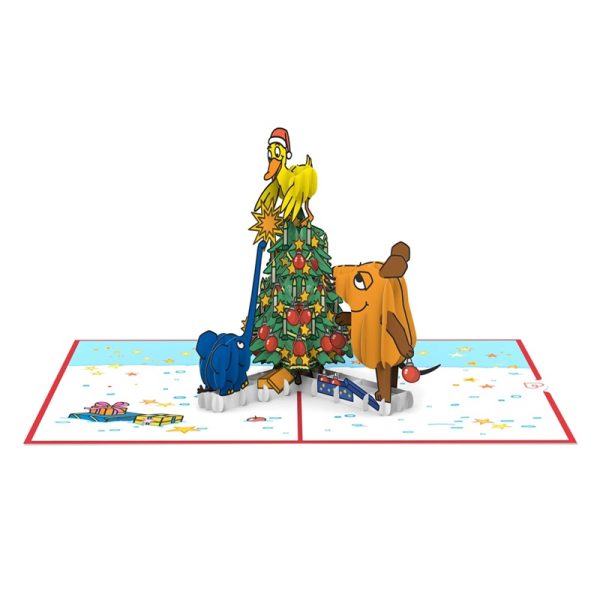 Papercrush pop-up kaart die Maus kerstboom opengevouwen