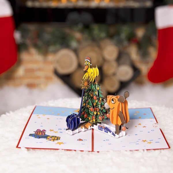 Papercrush pop-up kaart die Maus kerstboom sfeerfoto kaart op sneeuw