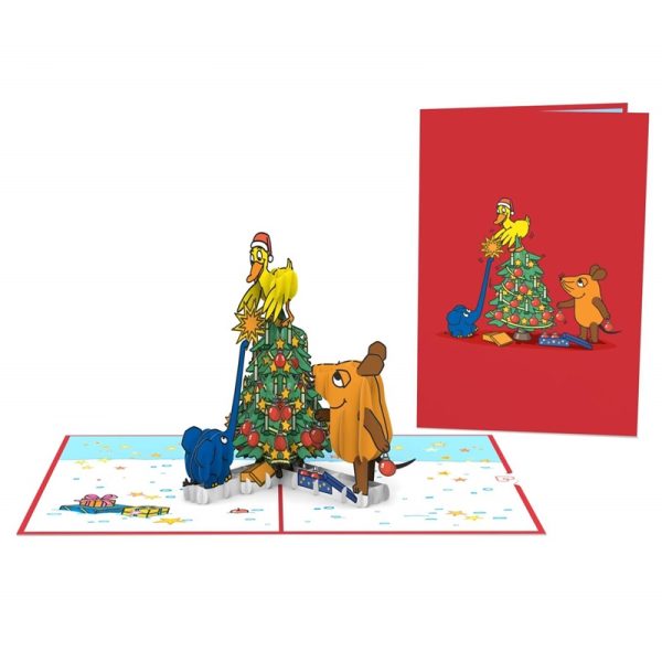 Papercrush pop-up kaart die Maus kerstboom voorkant en binnenkant