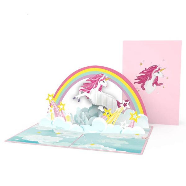 Papercrush pop-up kaart eenhoorn met regenboog voorkant en binnenkant