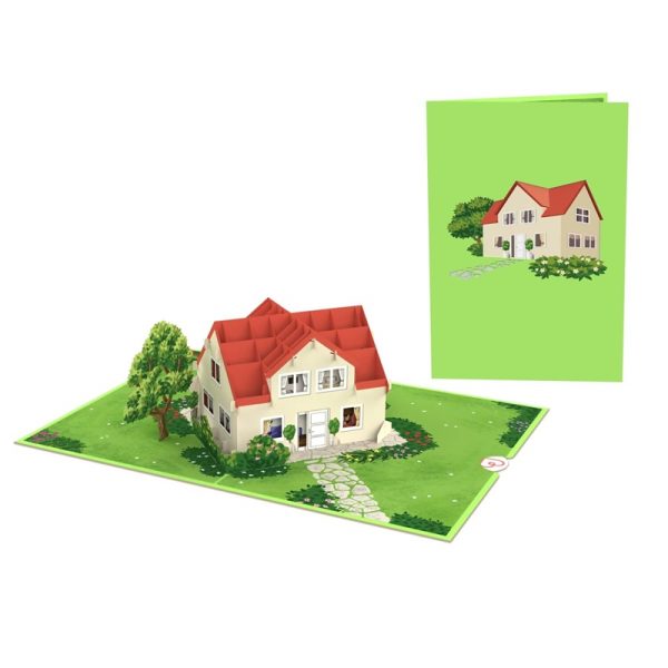 Papercrush pop-up kaart huis met tuin voorkant en binnenkant