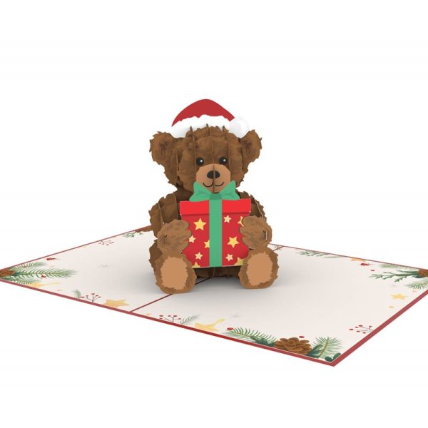 Papercrush pop-up kaart kerst teddy opengevouwen vooraanzijde