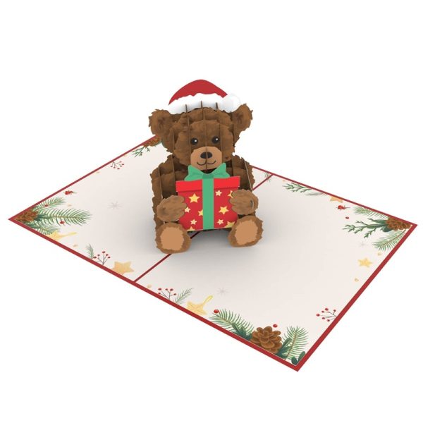 Papercrush pop-up kaart kerst teddy opengevouwen voorkant