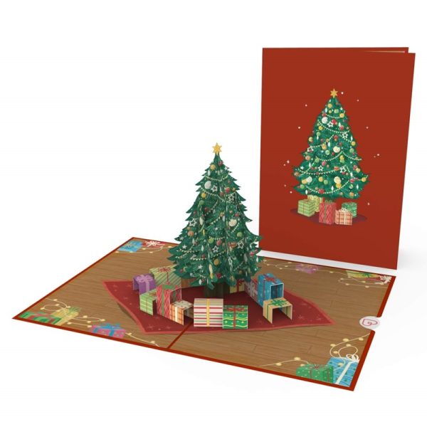 Papercrush pop-up kaart kerstboom met geschenken voorkant en binnenkant