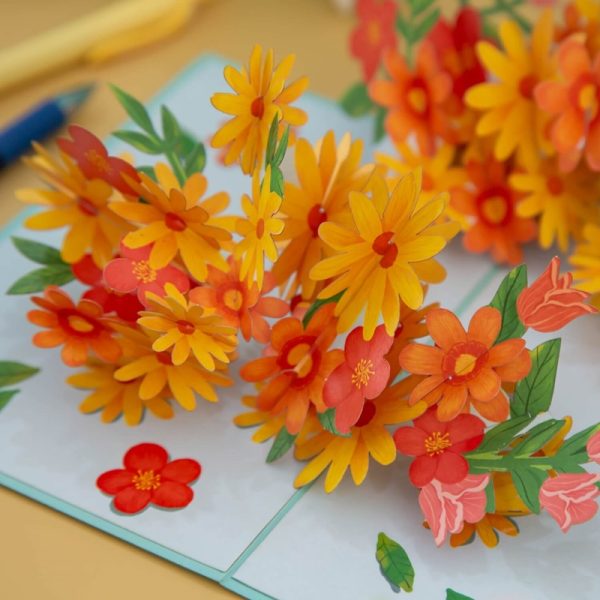 Papercrush pop-up kaart kleurrijke madeliefjes met vlinder sfeerfoto ingezoomd bloemen
