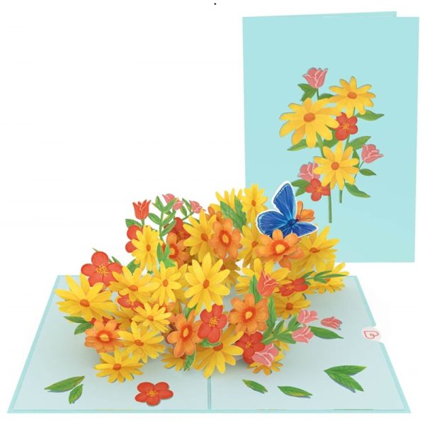 Papercrush pop-up kaart kleurrijke madeliefjes met vlinder voorkant en binnenkant