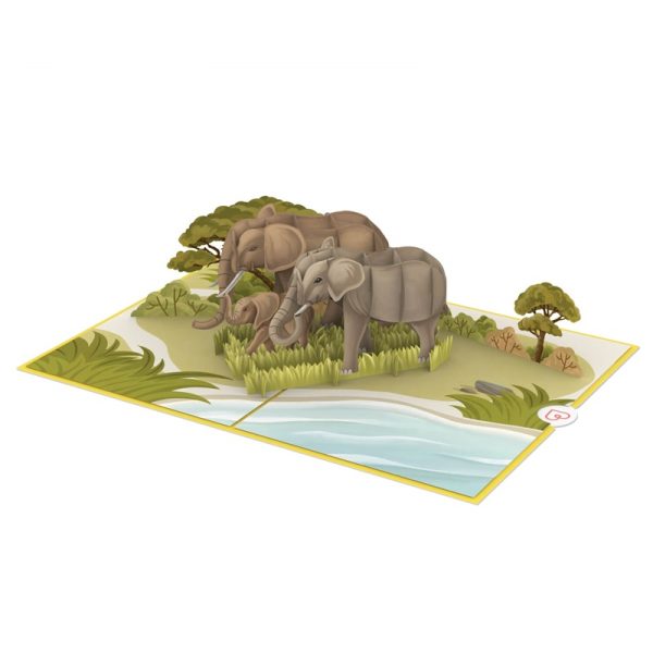 Papercrush pop-up kaart olifanten opengevouwen