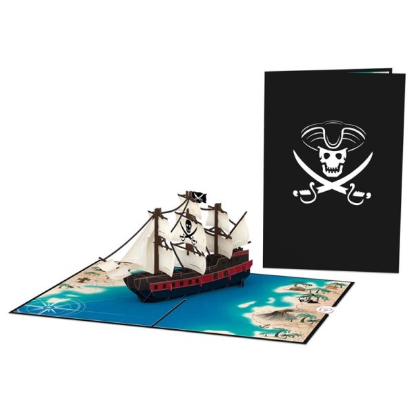 Papercrush pop-up kaart piratenschip voorkant en binnenkant
