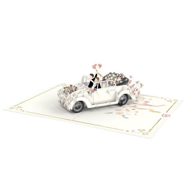 Papercrush pop-up kaart trouwauto met homopaar opengevouwen