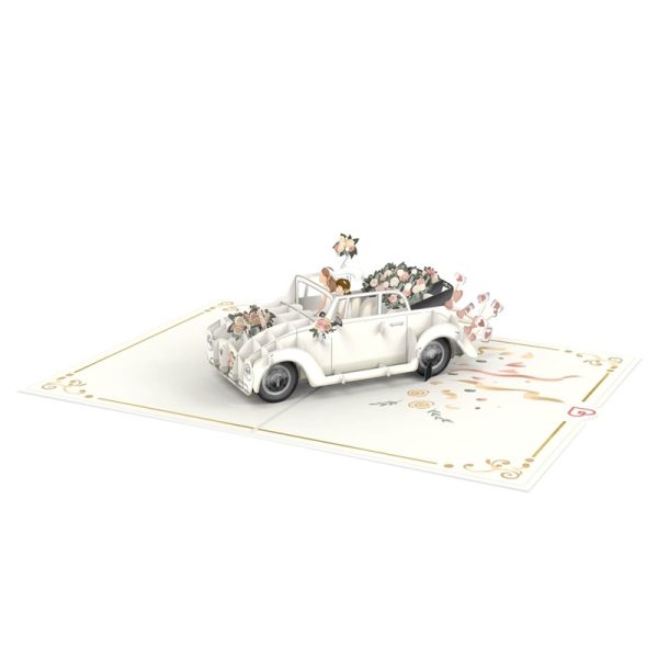 Papercrush pop-up kaart trouwauto met lesbisch echtpaar uitgevouwen