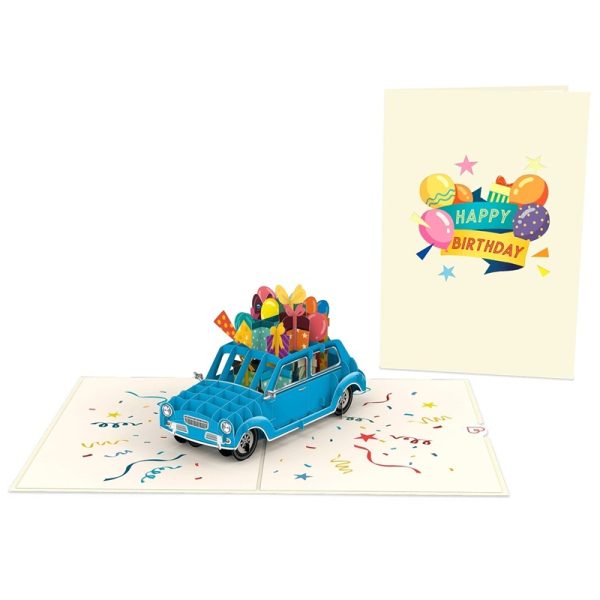 Papercrush pop-up kaart verjaardag auto voorkant en binnenkant