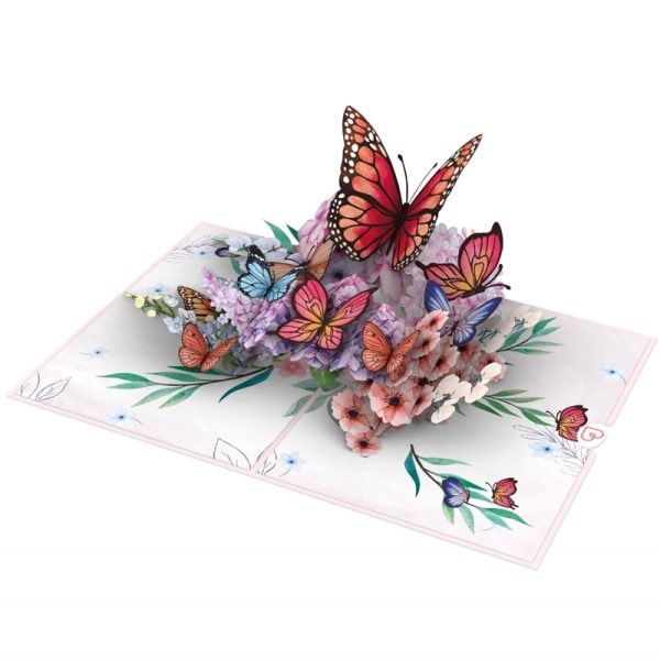 Papercrush pop-up kaart vlinders op bloemen uitgevouwen
