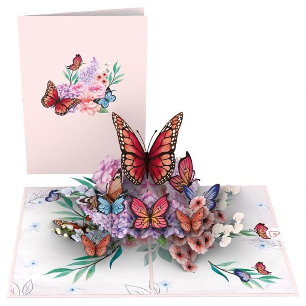 Papercrush pop-up kaart vlinders op bloemen voorkant en binnenkant