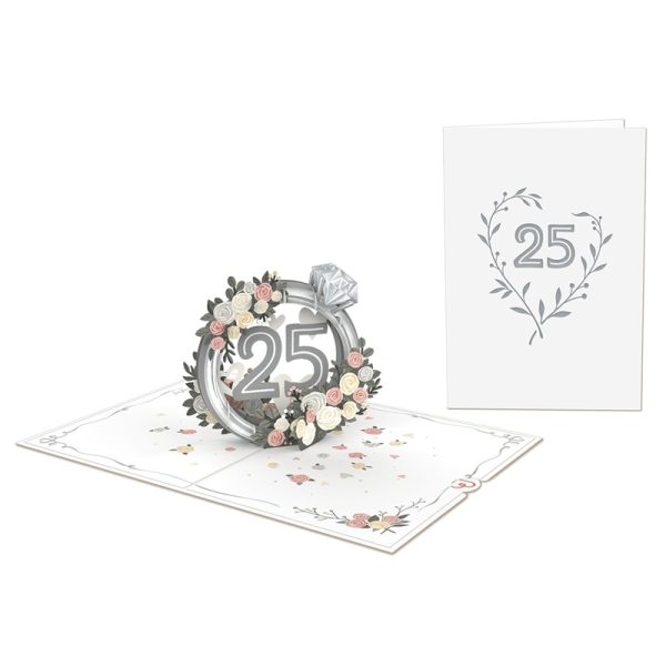 Papercrush pop-up kaart zilveren bruiloft voorkant en binnenkant