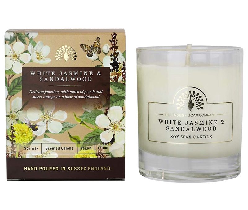 The English Soap Company geurkaars white jasmine & sandelwood