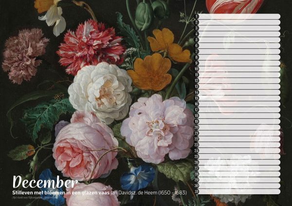 Studio Colori verjaardagskalender Hollandse meesters stilleven met bloemen in een glazen vaas