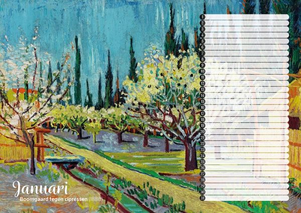 Studio Colori verjaardagskalender van Gogh boomgaard tegen cipressen