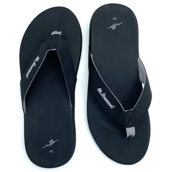Mr. Bowmont leren teenslippers zwart detailfoto