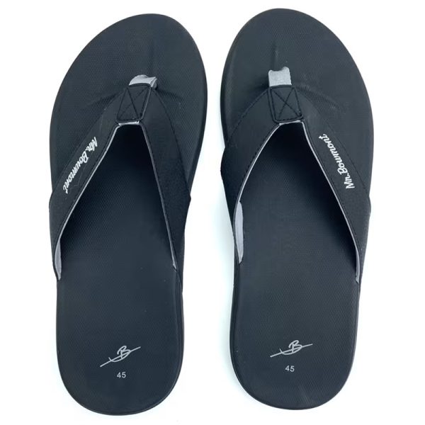 Mr. Bowmont leren teenslippers zwart voorkant