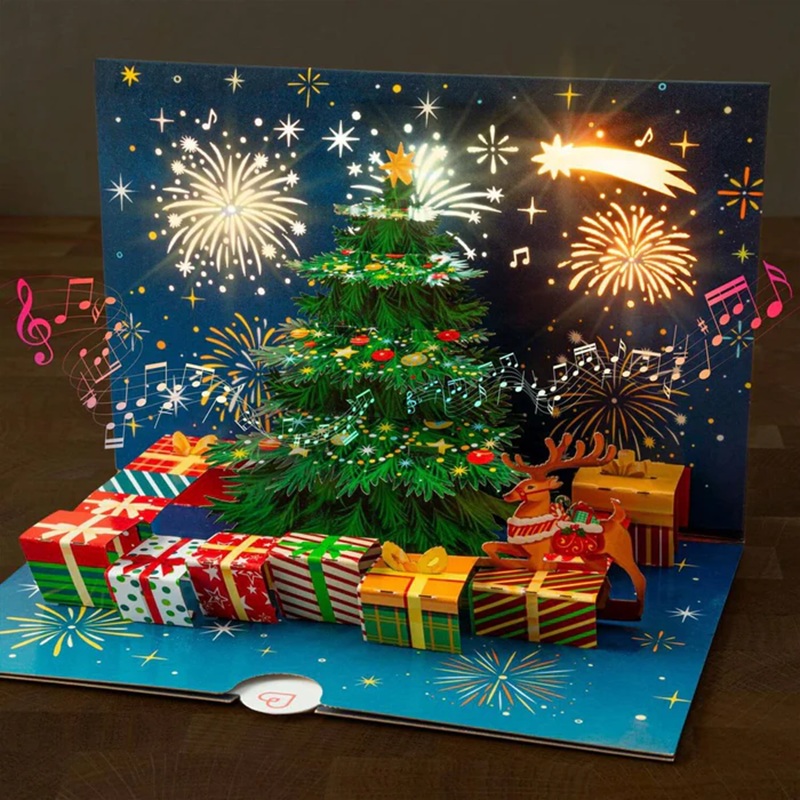 Papercrush pop-up wenskaart kerstboom met licht en muziek binnenkant