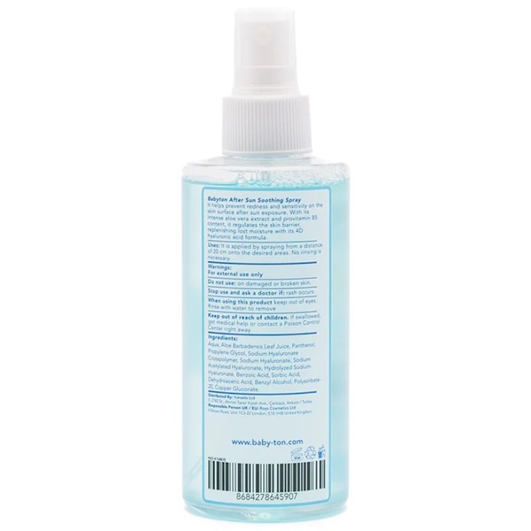 Babyton natuurlijke after sun spray 200 ml achterkant