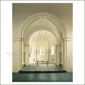 Henk Helmantel - wenskaart de absis van de romaanse kerk in Bozum