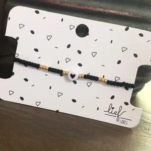 Lief label armband hartje zwart/goud