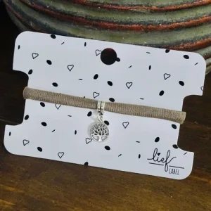 Lief label armband taupe levensboom zilver