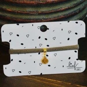 Lief label armband taupe lucky coin goud
