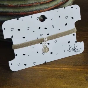 Lief label armband taupe lucky coin zilver