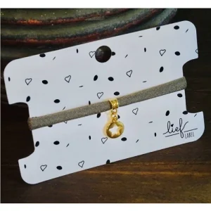 Lief label armband taupe big star goud