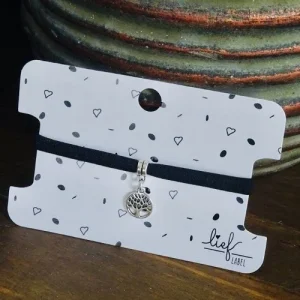 Lief label armband zwart levensboom zilver