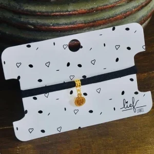 Lief label armband zwart lucky coin goud