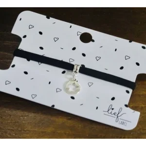 Lief label armband zwart big star zilver