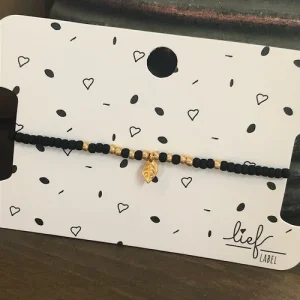 Lief label armband zwart feather goud