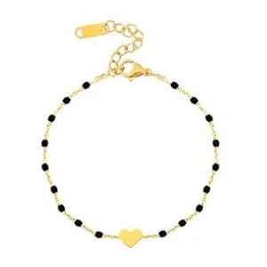 Lief label schakelarmband hartje goud/zwart