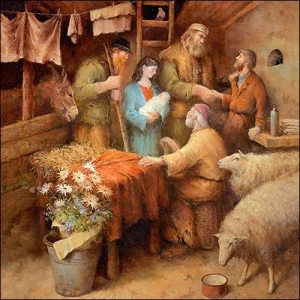 Marius van Dokkum - kerstkaart het bezoek van de herders
