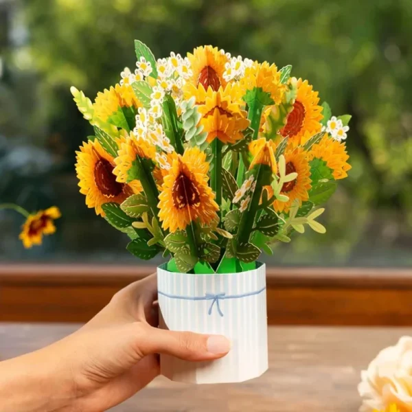 Papercrush pop-up boeket met zonnebloemen sfeerfoto