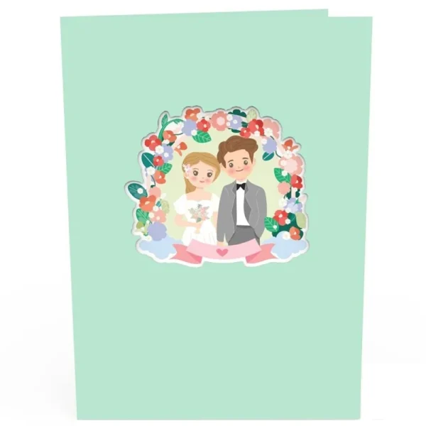 Papercrush pop-up kaart bruidspaar onder bloemenboog voorkant