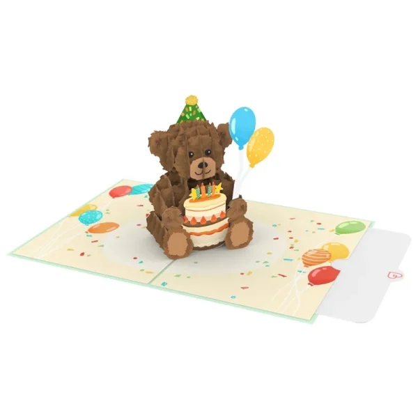 Papercrush pop-up kaart feestelijke teddybeer binnenkant met schrijfkaart