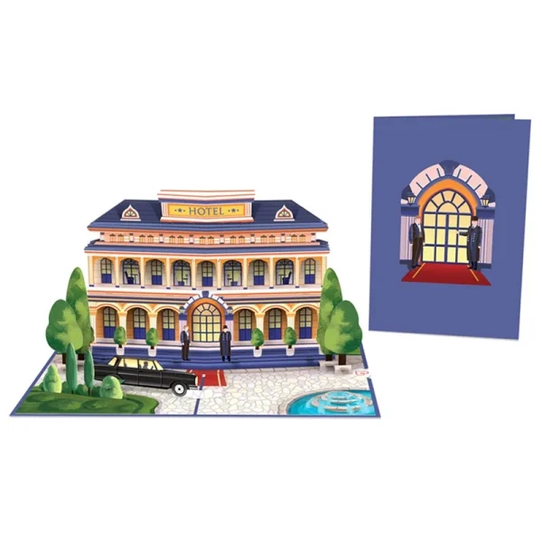 Papercrush pop-up kaart hotel voorkant en binnenkant