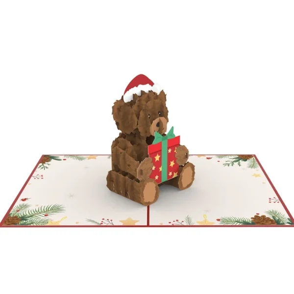 Papercrush pop-up kaart kerst teddy opengevouwen zijkant