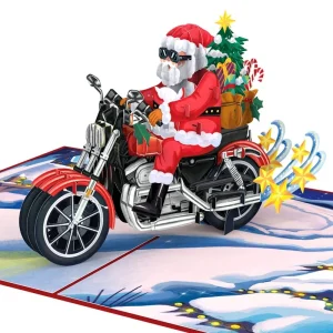 Papercrush pop-up kaart kerstman op een motor